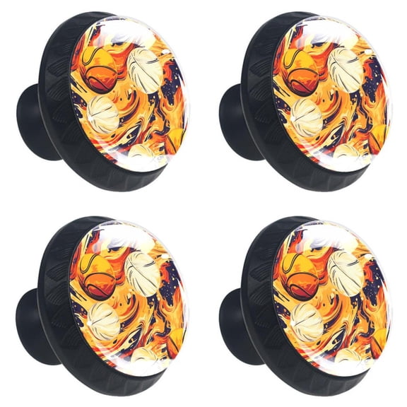 4 Pcs Basketball Ball Sport Print Cabinet Knobs 30mm Round Crystal Glass Drawer Handles Pulls with Screws for Kitchen Cupboard Wardrobe Closet Dresser, Home&Office