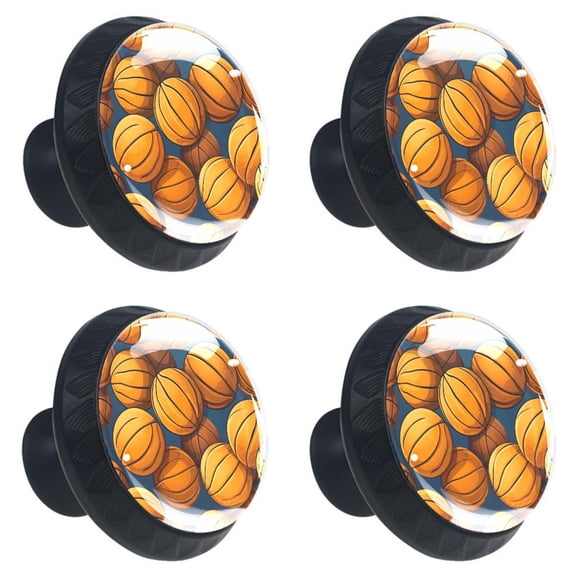 4 Pcs Basketball Ball Sport Print Cabinet Knobs 30mm Round Crystal Glass Drawer Handles Pulls with Screws for Kitchen Cupboard Wardrobe Closet Dresser, Home&Office