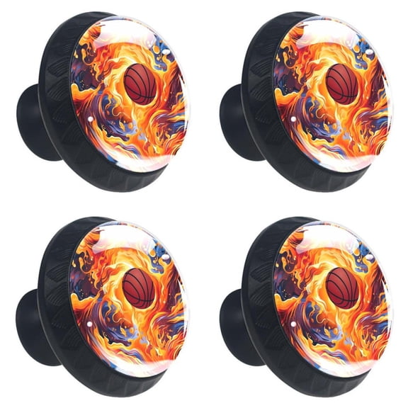 4 Pcs Basketball Ball Sport Print Cabinet Knobs 30mm Round Crystal Glass Drawer Handles Pulls with Screws for Kitchen Cupboard Wardrobe Closet Dresser, Home&Office