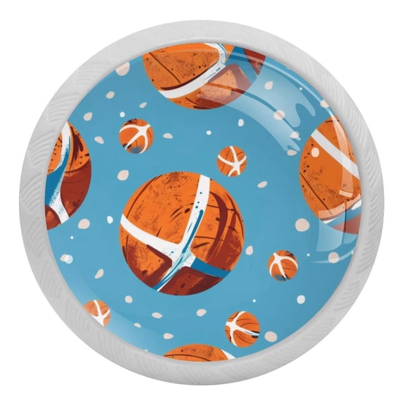 4 Pcs Basketball on Blue Crystal Glass Drawer Knob Pull Handle Ergonomic 30mm Glow in The Dark Furniture Cabinet Handle for Kitchen Dresser Cupboard Wardrobe