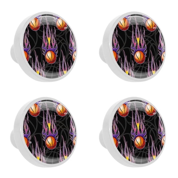 4 Pcs Basketball Hot Rod Flame Knobs for Kitchen Cabinet Cupboard Dresser Bookcase Drawer Pulls Handles Round Home Decor