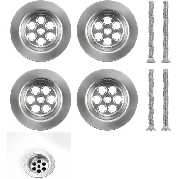 4 Pcs Bath Drain Cover, Stainless Steel Overflow Cap, 70mm Round Hole Plug, Silver Waste Replacement, for Bathroom Tub Repair