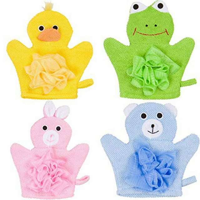 4 Pcs Bath Gloves for Kids Cute Cartoon Loofah Sponge Gloves Shower ...