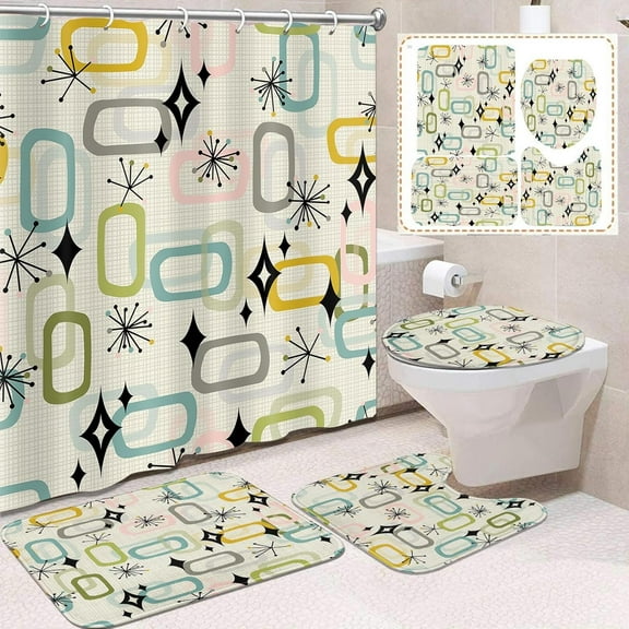 4 Pcs Bathroom Set with Shower Curtain Sets Rugs, Blue Ocean Sea Dolphins Underwater Bathing Decor Beach Fish Tropical Coastal Coral Reef World Bathing Bathroom Decor with 12 Hooks
