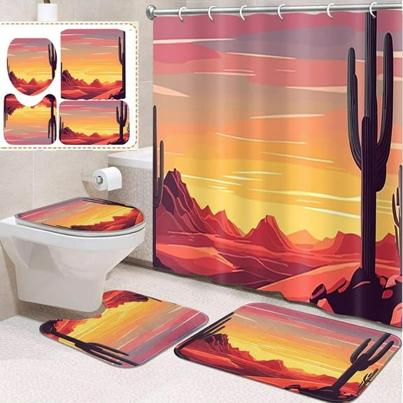 4 Pcs Bathroom Sets with Shower Curtain and Rugs, Brown Paw Dog Puppy, Bathroom Decor Cute Funny Painting Colorful Shower Curtain Sets for Bathroom Decor