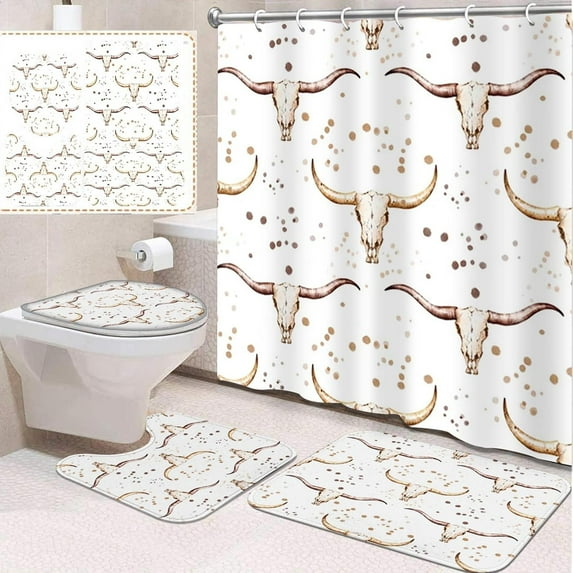 4 Pcs Bathroom Sets with Shower Curtain and Rugs, Cute Dog Paw Funny, Bathroom Decor Puppy Brown Animal Cartoon Shower Curtain Sets for Bathroom Decor