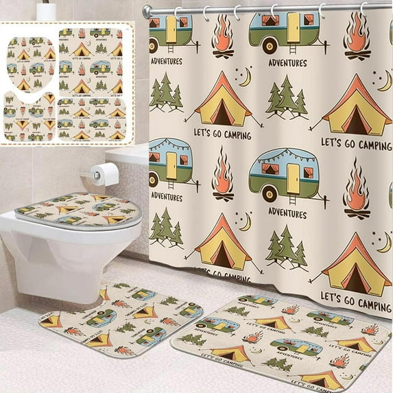 4 Pcs Bathroom Sets with Shower Curtain and Rugs, Cute Dog Paw Funny, Bathroom Decor Puppy Brown Animal Cartoon Shower Curtain Sets for Bathroom Decor