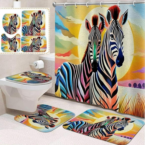 4 Pcs Bathroom Sets with Shower Curtain and Rugs, Desert Vintage Summer Western, Bathroom Decor Tractor Mountain American Car Shower Curtain Sets for Bathroom Decor