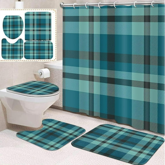 4 Pcs Bathroom Sets with Shower Curtain and Rugs, Desert Vintage Summer Western, Bathroom Decor Tractor Mountain American Car Shower Curtain Sets for Bathroom Decor