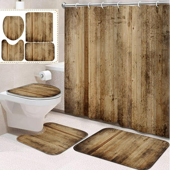4 Pcs Bathroom Sets with Shower Curtain and Rugs, Farm Cow Sunflower Horse, Bathroom Decor Chicken Turkey Pig Tractor Shower Curtain Sets for Bathroom Decor