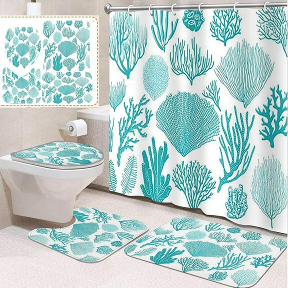 4 Pcs Bathroom Sets with Shower Curtain and Rugs, Farm Cow Sunflower Horse, Bathroom Decor Chicken Turkey Pig Tractor Shower Curtain Sets for Bathroom Decor