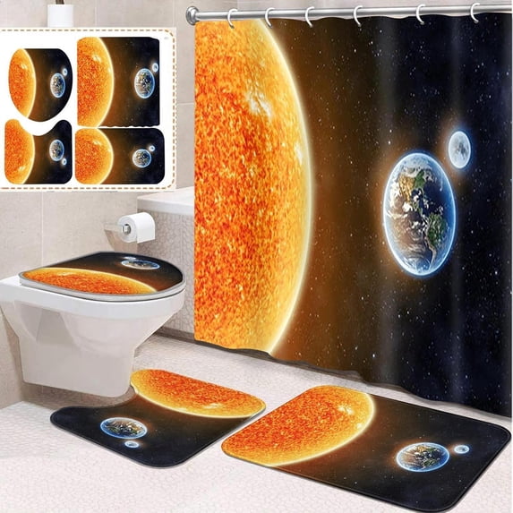 4 Pcs Bathroom Sets with Shower Curtain and Rugs, Farm Tractor Cow Chicken, Bathroom Decor Pig Bull Turkey Sunflower Shower Curtain Sets for Bathroom Decor