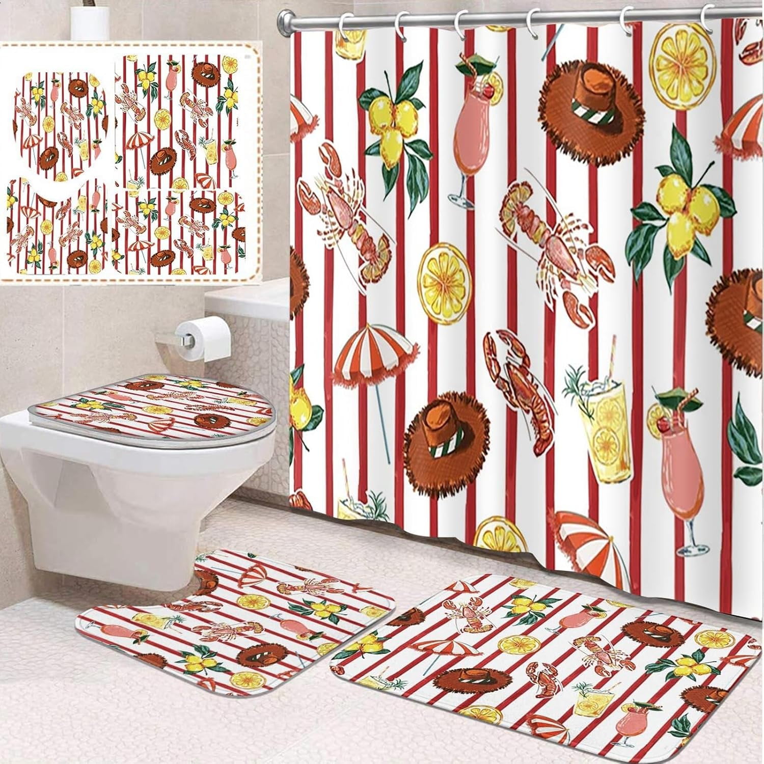 4 Pcs Bathroom Sets with Shower Curtain and Rugs, Farm Tractor Cow ...