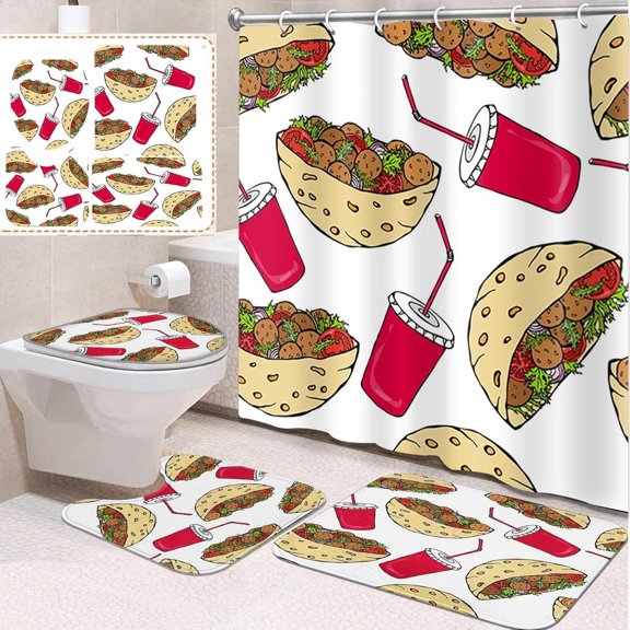 4 Pcs Bathroom Sets with Shower Curtain and Rugs, Funny Sunset Happy Brown, Bathroom Decor Cute Farm Rustic Laugh Shower Curtain Sets for Bathroom Decor