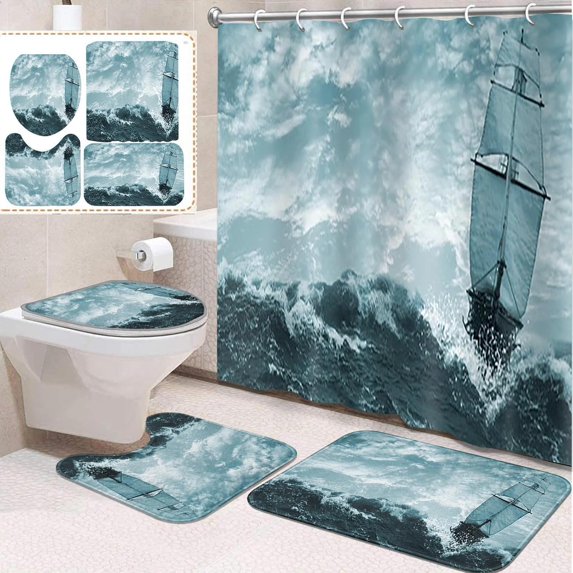 4 Pcs Bathroom Sets with Shower Curtain and Rugs, Galaxy Believe It Our, Bathroom Decor Planet Earth Star Universe Shower Curtain Sets for Bathroom Decor