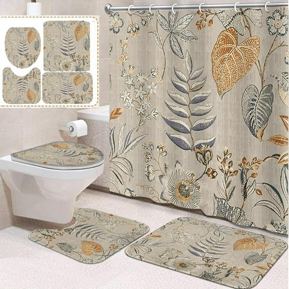 4 Pcs Bathroom Sets with Shower Curtain and Rugs, Kids Car Tractor Truck, Bathroom Decor Construction Cool Cute Green Shower Curtain Sets for Bathroom Decor