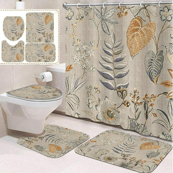 4 Pcs Bathroom Sets with Shower Curtain and Rugs, Kids Car Tractor Truck, Bathroom Decor Construction Cool Cute Green Shower Curtain Sets for Bathroom Decor