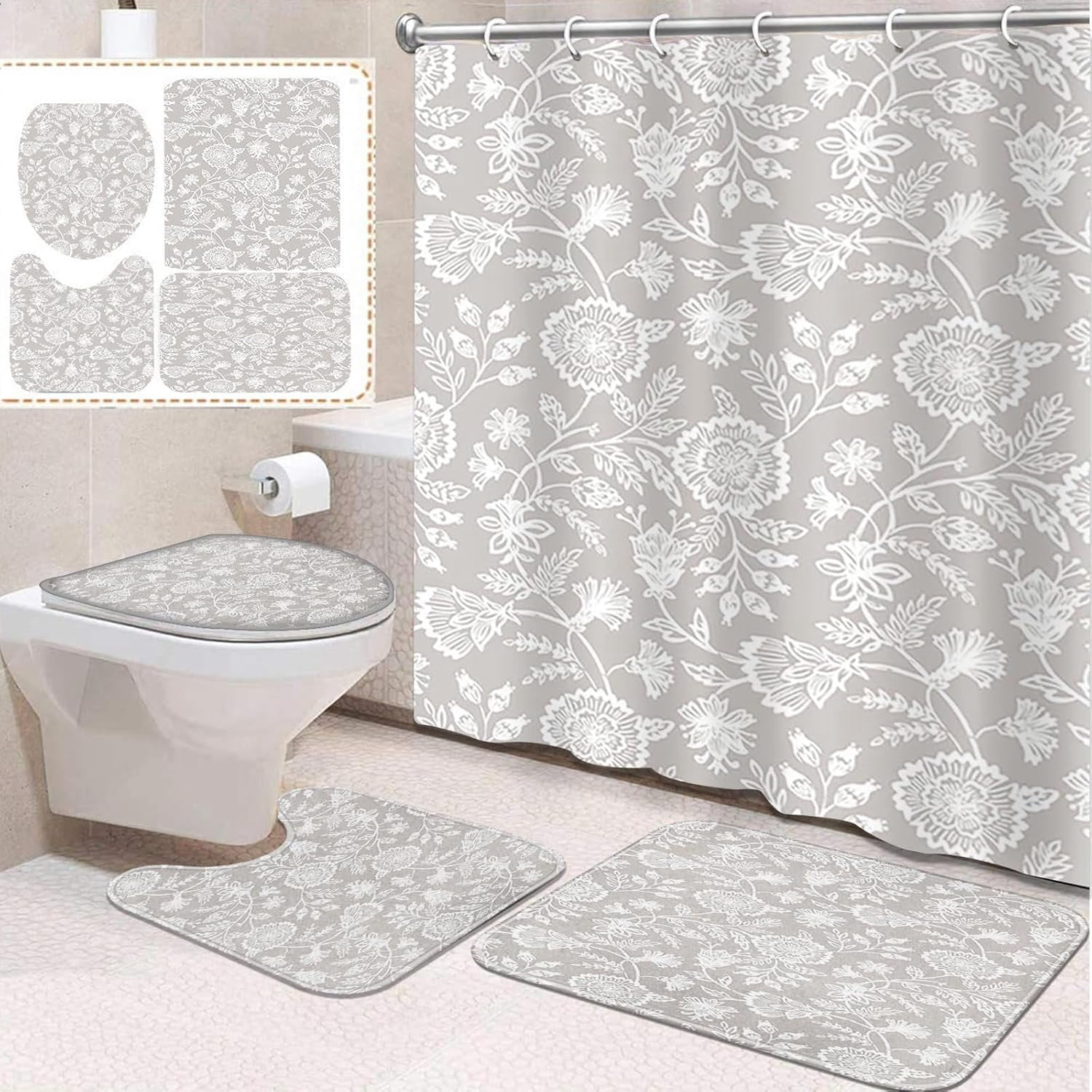 4 Pcs Bathroom Sets with Shower Curtain and Rugs, Kids Car Tractor Truck, Bathroom Decor ...