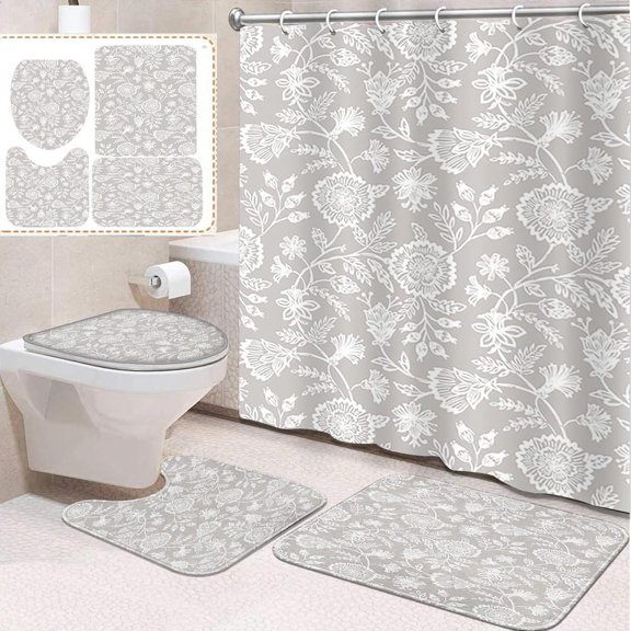 4 Pcs Bathroom Sets with Shower Curtain and Rugs, Kids Car Tractor Truck, Bathroom Decor Construction Cool Cute Green Shower Curtain Sets for Bathroom Decor