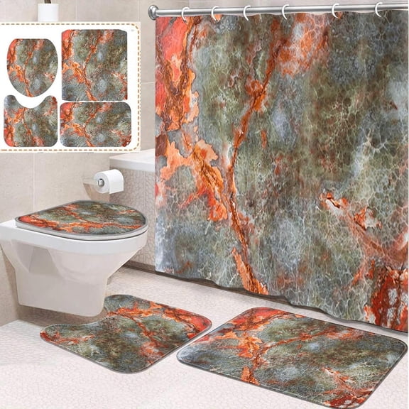4 Pcs Bathroom Sets with Shower Curtain and Rugs, Kids Car Tractor Truck, Bathroom Decor Construction Cool Cute Green Shower Curtain Sets for Bathroom Decor