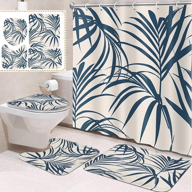 4 Pcs Bathroom Sets with Shower Curtain and Rugs, Kids Car Tractor