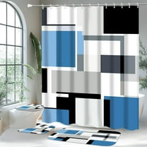 4 Pcs Bathroom Sets with Shower Curtain and Rugs,Orange Geometric Bathroom Shower Curtain Sets with 12 Hooks, Orange and Black Modern Abstract Bathroom Sets with Rugs and Accessories for Bathroom