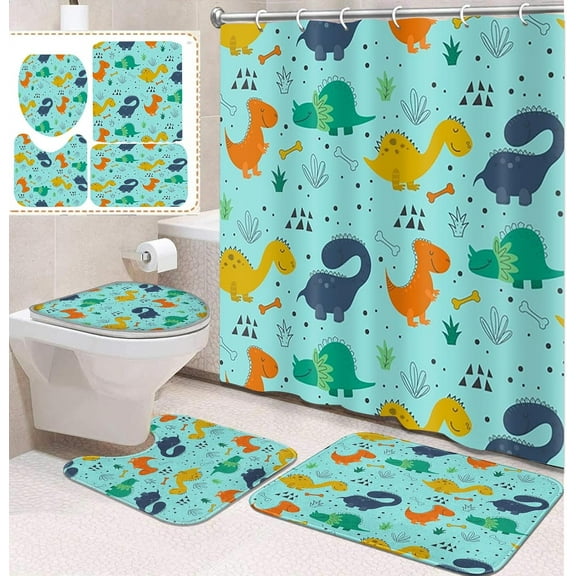 4 Pcs Bathroom Sets with Shower Curtain and Rugs, Rainbow Unicorn Heart Kids, Bathroom Decor Happy Horse Cute Funny Shower Curtain Sets for Bathroom Decor