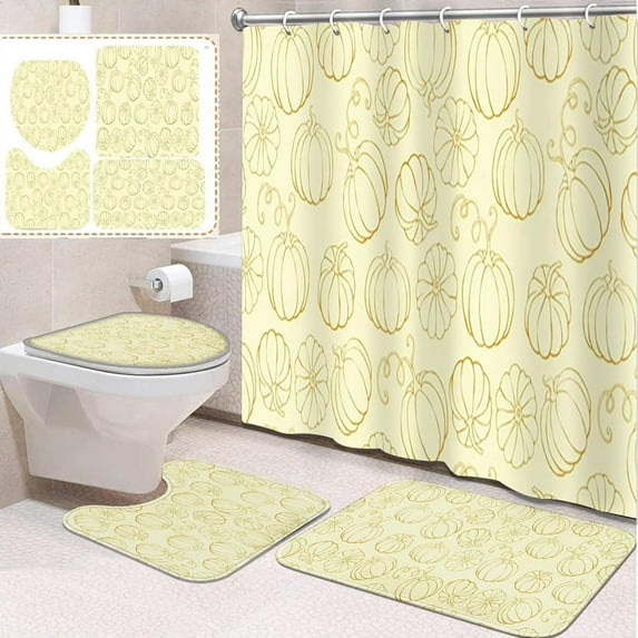 4 Pcs Bathroom Sets with Shower Curtain and Rugs, Red Teal Gold World, Bathroom Decor Geometric Tiles It Abstract Shower Curtain Sets for Bathroom Decor