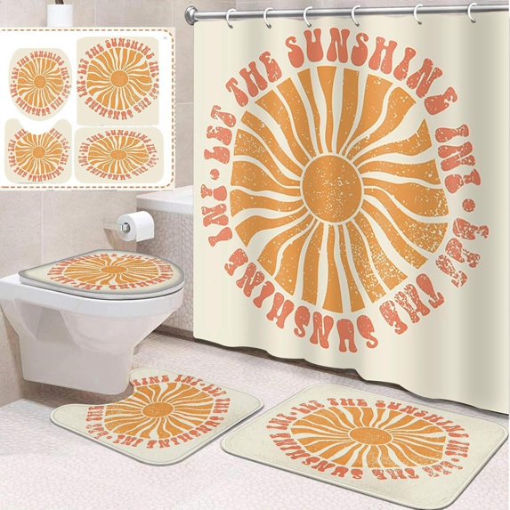 4 Pcs Bathroom Sets with Shower Curtain and Rugs, Teal Seahorse Nautical Summer, Bathroom Decor Coastal Sea Horse Blue Shower Curtain Sets for Bathroom Decor