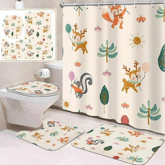 4 Pcs Bathroom Sets with Shower Curtain and Rugs, Teal Seahorse Nautical Summer, Bathroom Decor Coastal Sea Horse Blue Shower Curtain Sets for Bathroom Decor