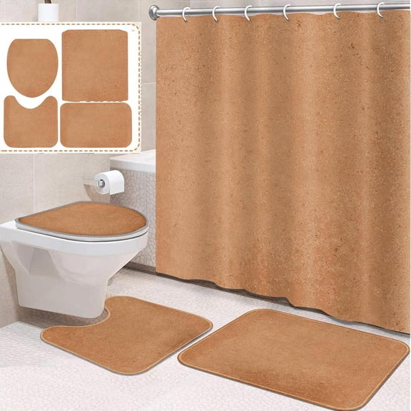 4 Pcs Bathroom Sets with Shower Curtain and Rugs, Tractor Car Construction Sunset, Bathroom Decor Truck Industrial Wheels Side Shower Curtain Sets for Bathroom Decor