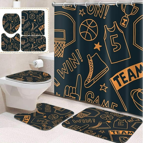 4 Pcs Bathroom Sets with Shower Curtain and Rugs, Tractor Construction Farm Car, Bathroom Decor Kids Happy Green Blue Shower Curtain Sets for Bathroom Decor