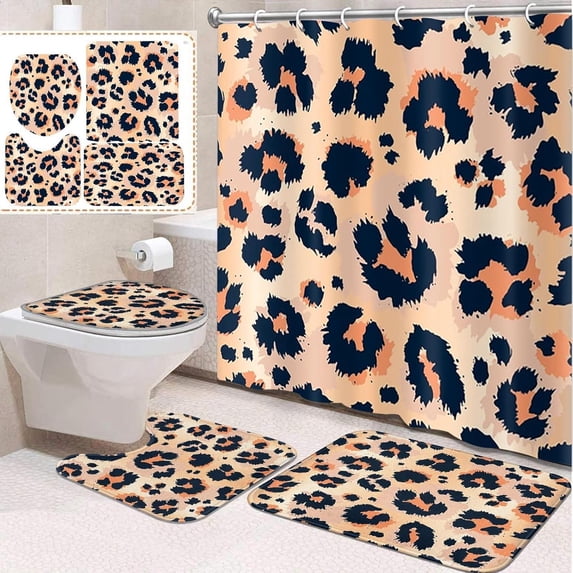 4 Pcs Bathroom Sets with Shower Curtain and Rugs, Tractor Spring Farm Plant, Bathroom Decor Green Vegetable Machine Landscape Shower Curtain Sets for Bathroom Decor