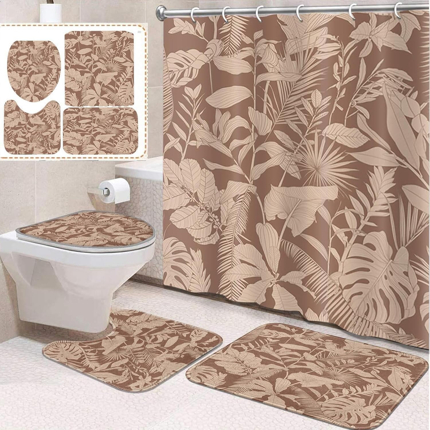 4 Pcs Bathroom Sets with Shower Curtain and Rugs, Tractor Spring Farm Summer, Bathroom Decor ...