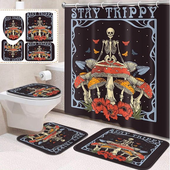 4 Pcs Bathroom Sets with Shower Curtain and Rugs, Tractor Spring Farm Summer, Bathroom Decor Gold Truck Sunset Plant Shower Curtain Sets for Bathroom Decor