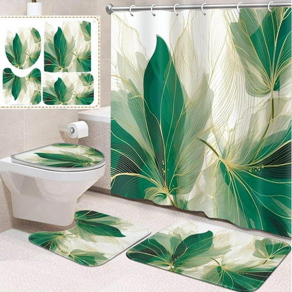 4 Pcs Bathroom Sets with Shower Curtain and Rugs, Farm Cute Tractor Car, Bathroom Decor Wood Kids Tree Truck Shower Curtain Sets for Bathroom Decor