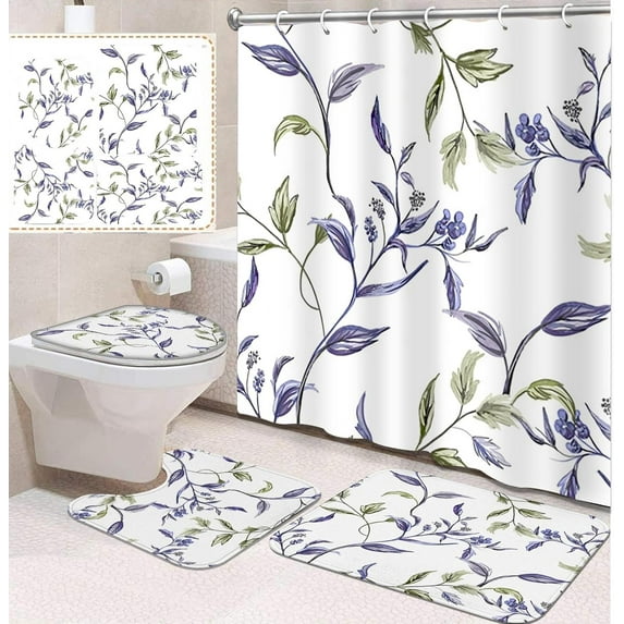 4 Pcs Bathroom Sets with Shower Curtain and Rugs, Floral Happy Cute Funny, Bathroom Decor Owl Cartoon Animal Shower Curtain Sets for Bathroom Decor