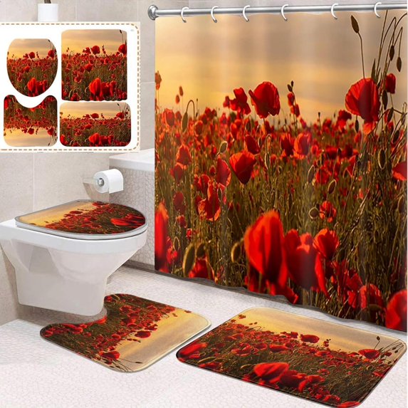 4 Pcs Bathroom Sets with Shower Curtain and Rugs, Funny Dog Paw Vintage, Bathroom Decor Love Cat Cute Puppy Shower Curtain Sets for Bathroom Decor