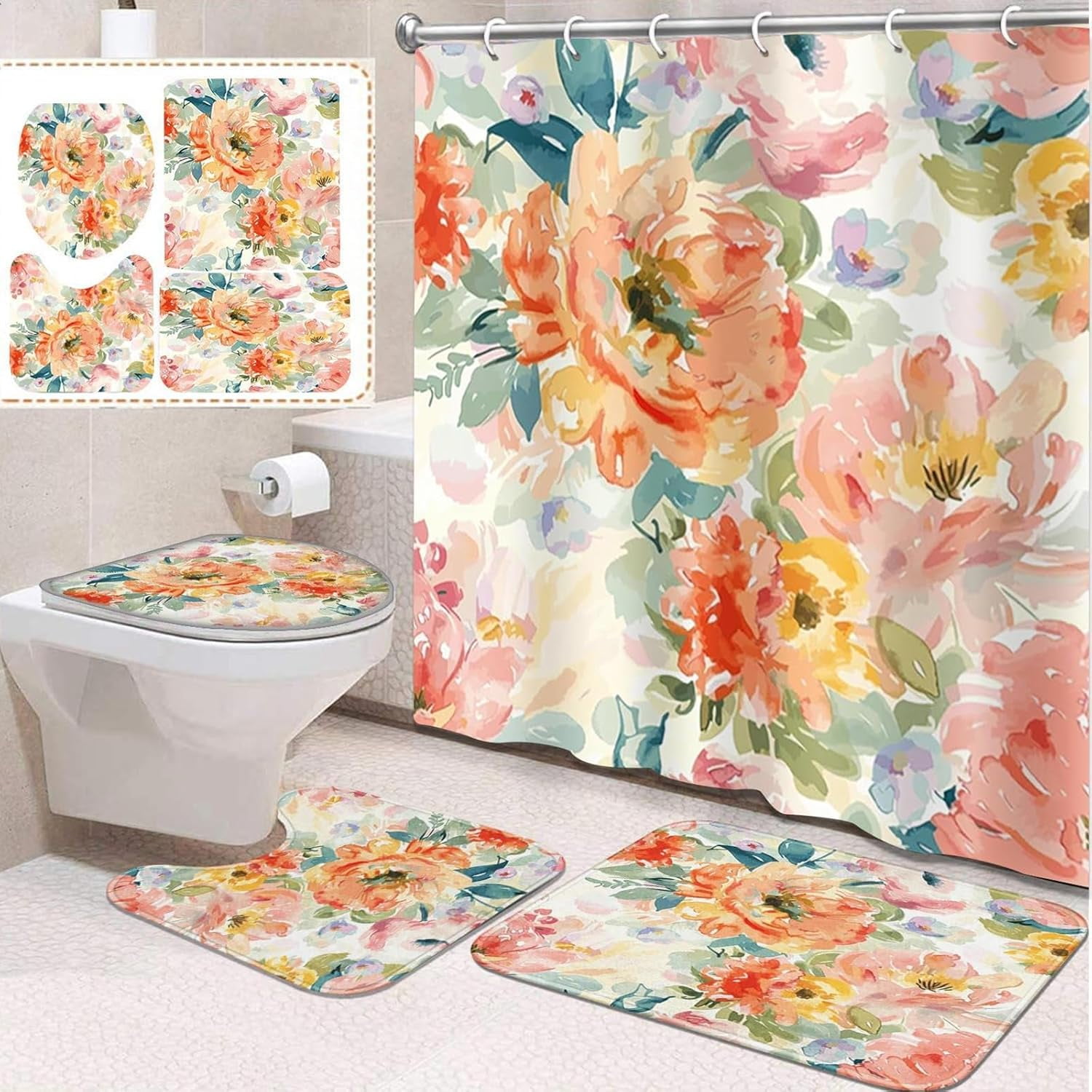 4 Pcs Bathroom Sets with Shower Curtain and Rugs, Kids Farm Car Cute, Bathroom  Decor Tractor Truck Barn House Shower Curtain Sets for Bathroom Decor -  Walmart.com, image size:1500x1500
