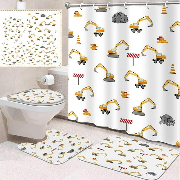 4 Pcs Bathroom Sets with Shower Curtain and Rugs, Tractor Farm, Bathroom Decor Harvest Shower Curtain Sets for Bathroom Decor