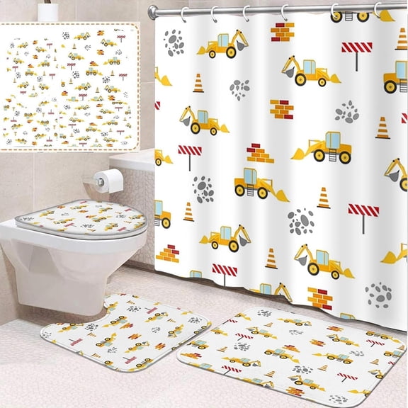 4 Pcs Bathroom Sets with Shower Curtain and Rugs, Tractor Farm, Bathroom Decor Harvest Shower Curtain Sets for Bathroom Decor