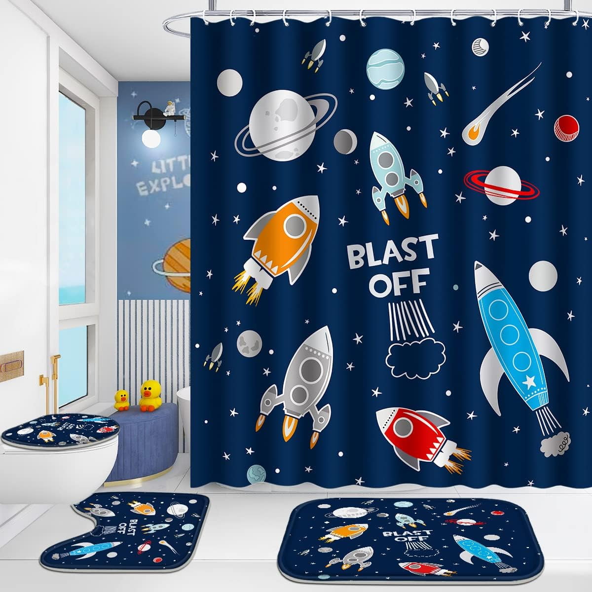 4 Pcs Bathroom Shower Curtain Set,Kid's Bathroom Set,Baby Octopus ...