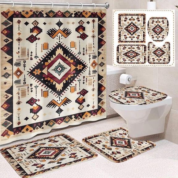 4 Pcs Bathroom Shower Curtain Set, Marble Abstract Art, Waterproof Mildew-resistant, Shower Curtain Sets with Rugs(Bath Mat,U Shape and Toilet Lid Cover Mat)