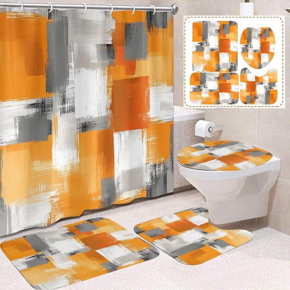 4 Pcs Bathroom Shower Curtain Set, Marble Abstract Art, Waterproof Mildew-resistant, Shower Curtain Sets