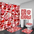 thumbnail image 1 of 4 Pcs Bathroom Shower Curtain Set, Red Rose Shower Curtain Valentine's Day Shower Curtain Sets with Rugs(Bath Mat,U Shape and Toilet Lid Cover Mat) and 12 Hooks, 1 of 4