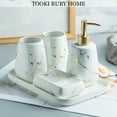 4 Pcs Ceramic Bathroom Set, Marble Soap Dispenser, Tumblers, Dish