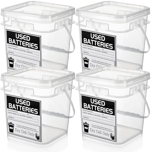 4 Pcs Battery Disposal Container 1 Gallon Dry Cell Storage with Label ...