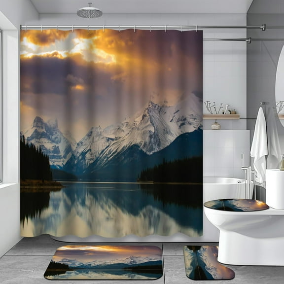 4 Pcs Beach Island Shower Curtain Sets with Rugs for Bathroom Decor,Palm Tree Bathroom Shower Curtain Sets,Sand Sea Ocean Bathroom Sets with Shower Curtain and Rugs