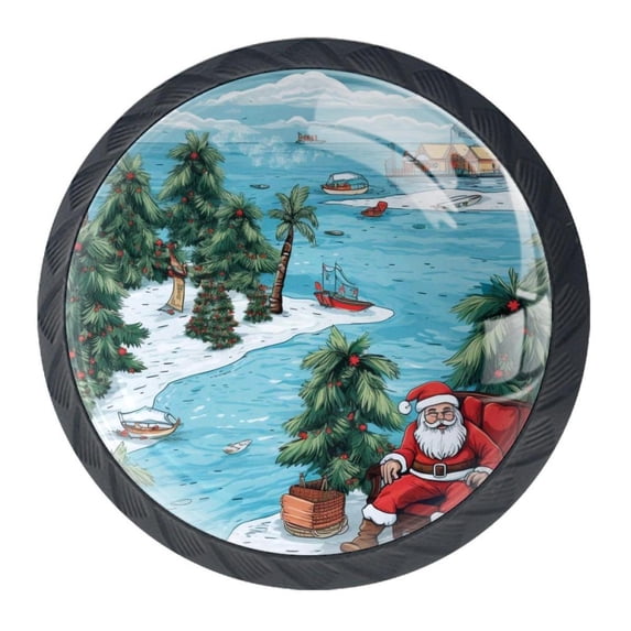 4 Pcs Beach Santa Claus Knobs for Kitchen Cabinet Cupboard Dresser Bookcase Drawer Pulls Handles Round Home Decor