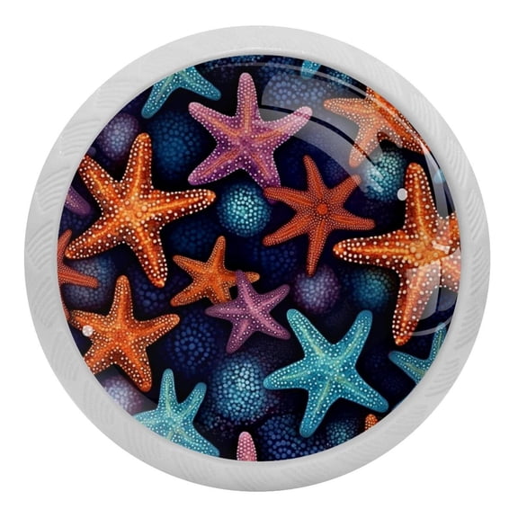 4 Pcs Beach Sea Starfish Crystal Glass Drawer Knob Pull Handle Ergonomic 30mm Glow in The Dark Furniture Cabinet Handle for Kitchen Dresser Cupboard Wardrobe